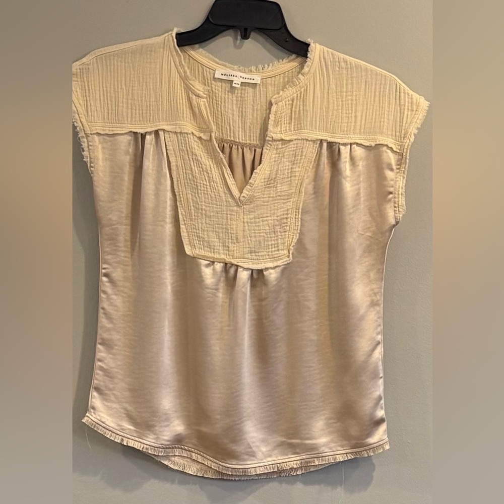 MELISSA NEPTON Satin and Gauze Ivory Cream Blouse